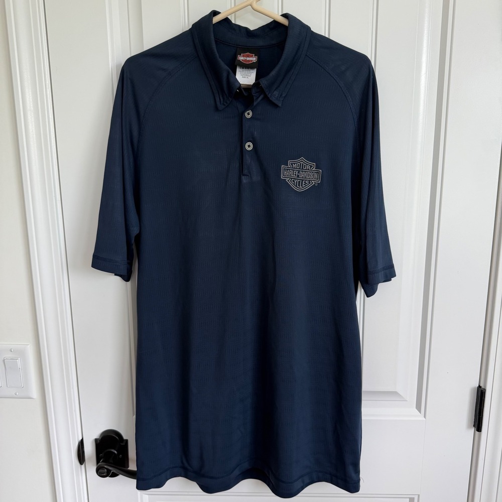 Harley-Davidson Mens XL Navy Blue Performance Polo Shirt St Augustine FL - Picture 2 of 6